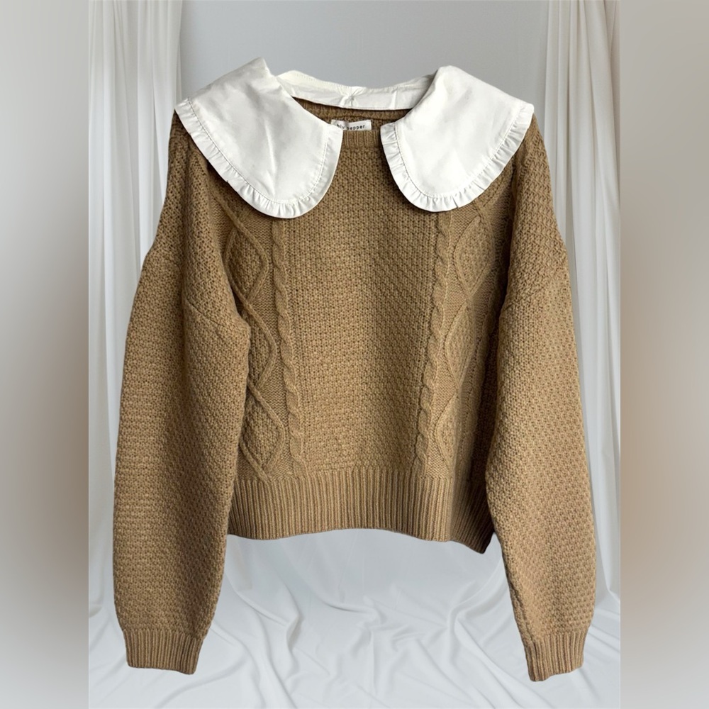 Blu Pepper Doll Collared Cable Knit Beige Sweater Size Small - Picture 2 of 8
